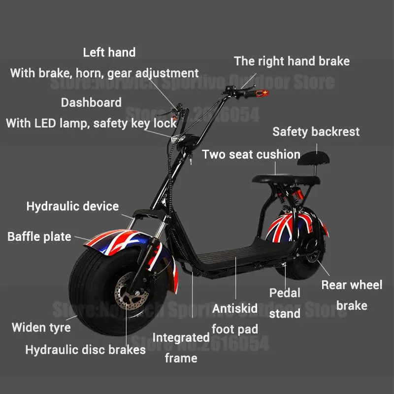 Citycoco Электрический скутер для е байка с толстыми покрышками приложением и