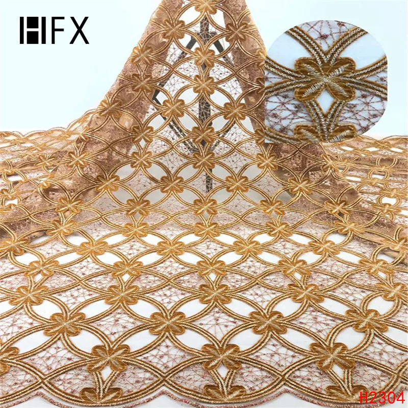 HFX Новое поступление африканская зеленая кружевная ткань Роскошная бархатная Высококачественная бархатная чистая кружевная ткань для платья H2304