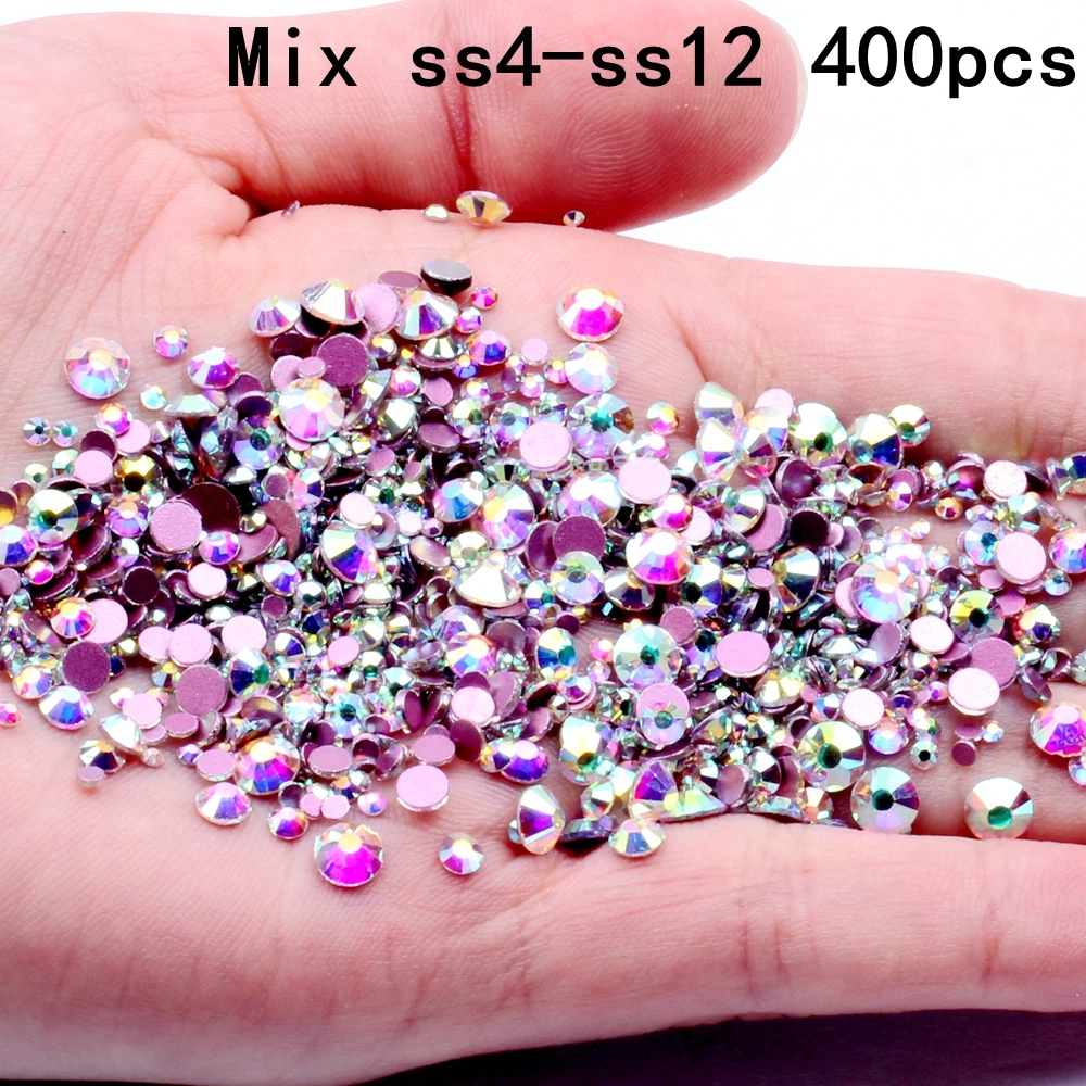 AB Mix s4-s12 400pcs Кристалл AB много размеров без горячей фиксации с красной подошвой хрустальные стразы стекло клей для свадебных платьев DIY украшения для ногтей - Цвет: AB Mix s4-s12 400pcs