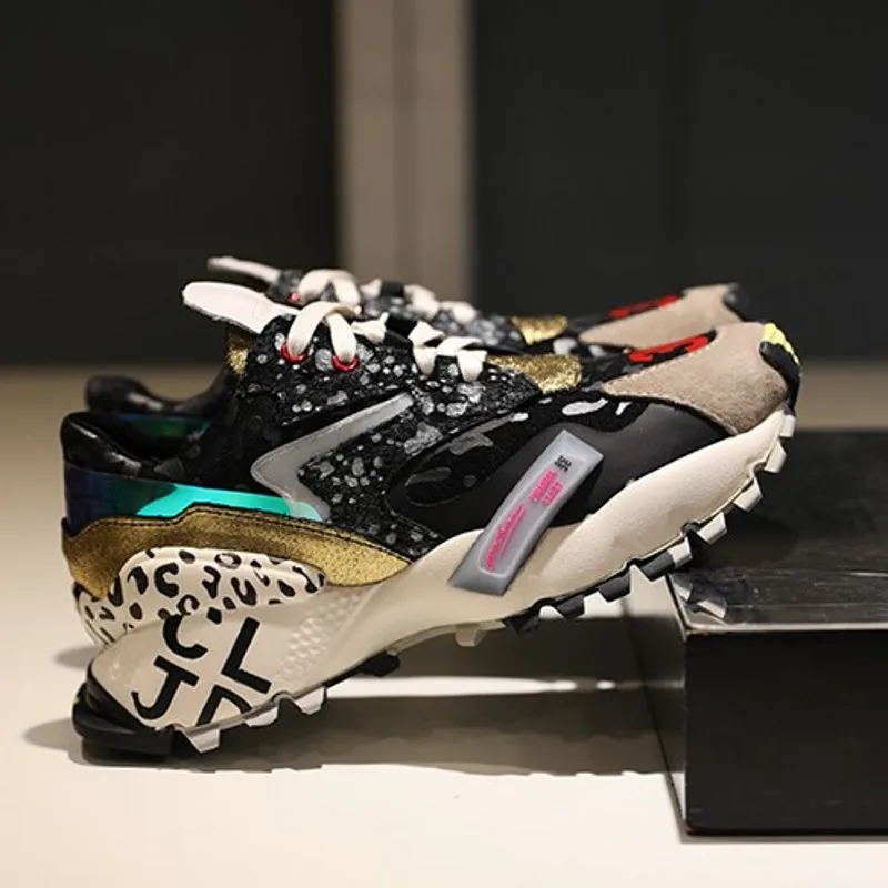 

New Arrival Fashion Splice Shoes Female Real Cow Leather Light Weig Height Increasing Sneakers Reflective Running Sport Shoes