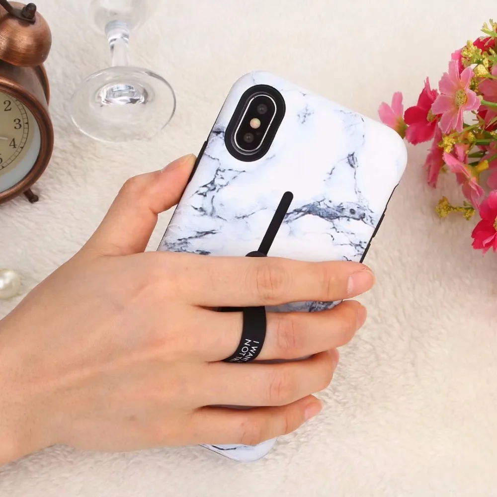 Marble Silicone Ring Phone Case For iPhone 11 11pro max XR Xs Max X Cover for iphone 7 Hide Stand Holder |