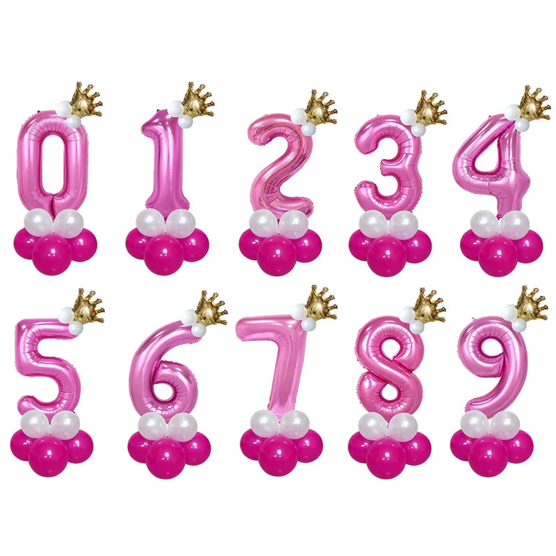 pink 16 шт./лот, воздушные шары с золотой короной, 30 дюймов, шары с цифрами, шары с днем рождения детей, декор для детского душа, Детские игрушечные шары из латекса - Цвет: pink