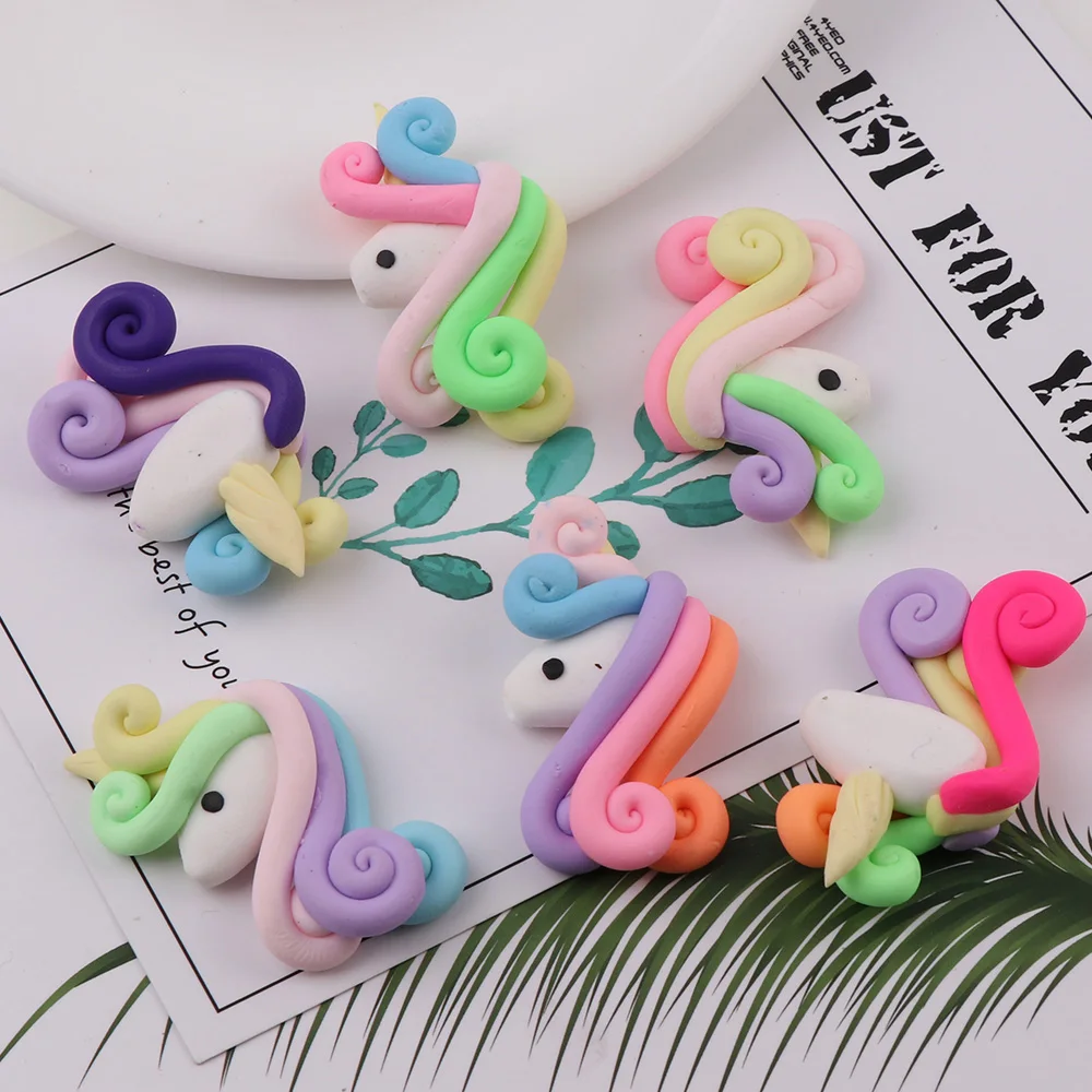 

Mix Color 5pc Polymer Clay Unicorn 30X40MM Horse Flatback Cabochon For Phone Decoration Scrapbooking DIY