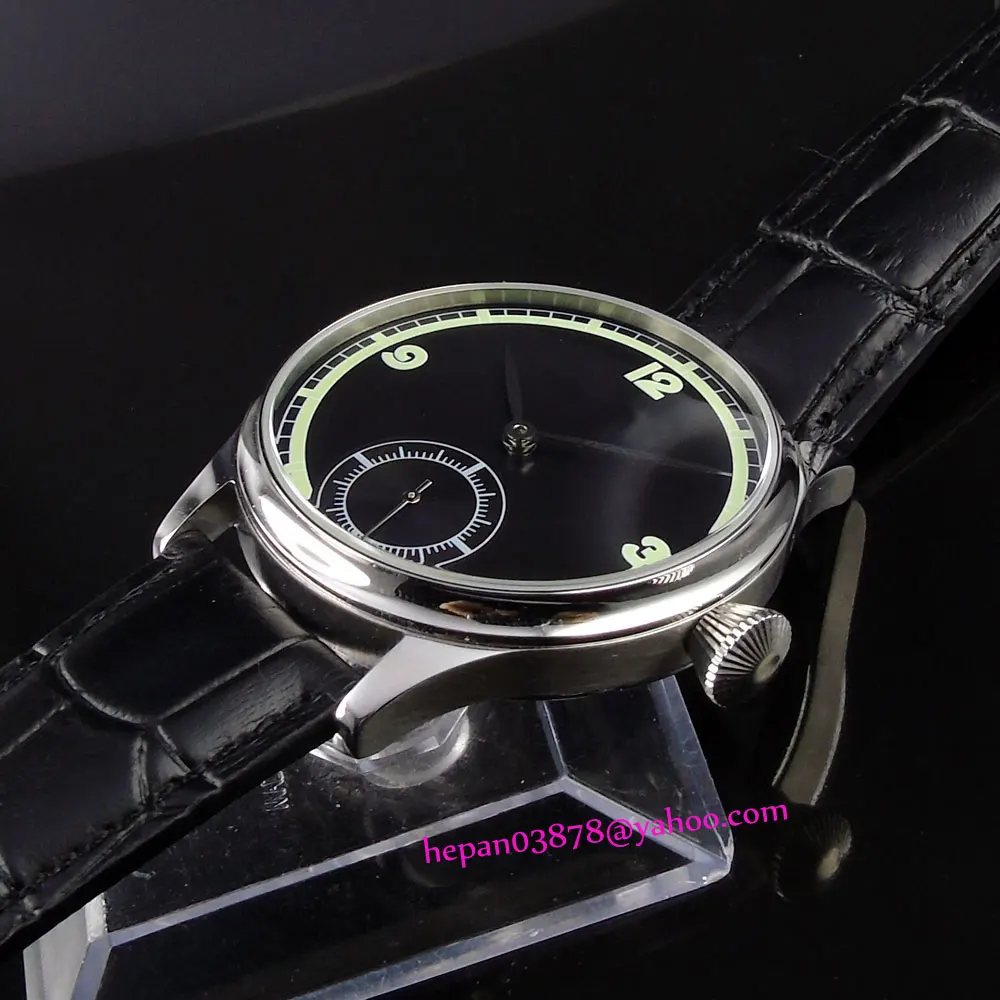 44 мм Corgeut черный стерильные Простой циферблат полированный корпус из нержавеющей