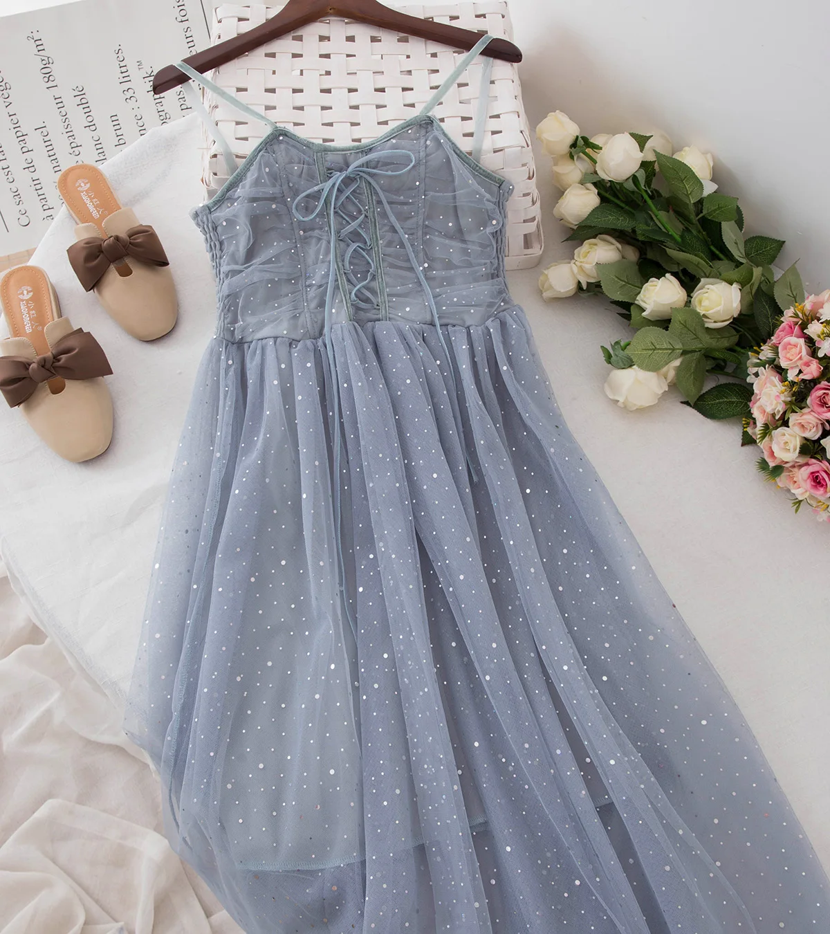 2019 New Women's Sundress Fashion High Quality Summer Female Clothes Thin Strap Bling Sweet Mesh Lace Dresses Pink Black | Женская