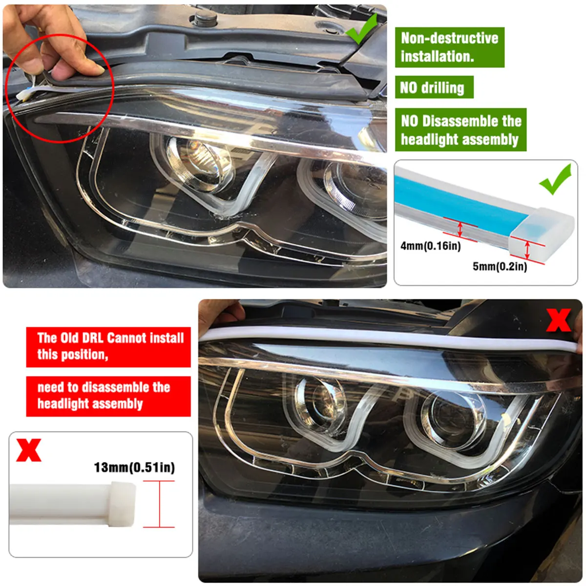 2 PCS Auto Lamps For Cars DRL Ultrafine LED 30 45 60cm Daytime Running Light Solid color CAR Styling Accessories