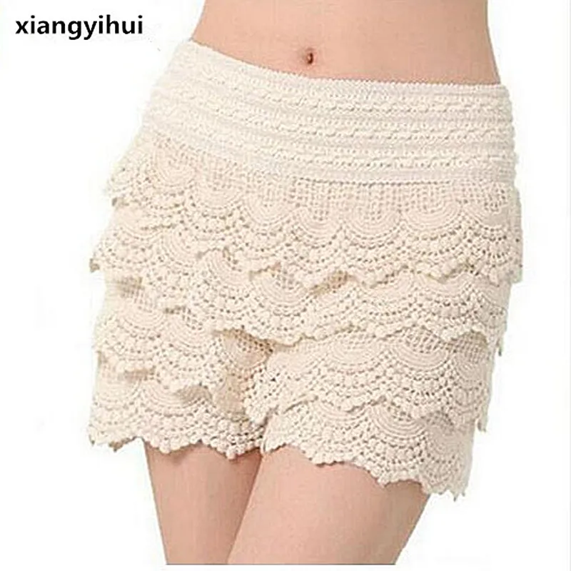 2017 New Summer Fashion Womens Shorts Sweet Style Lace Crochet Elastic Waist Slim Short Pants Plus Size S M L XL 2XL 7 color | Женская