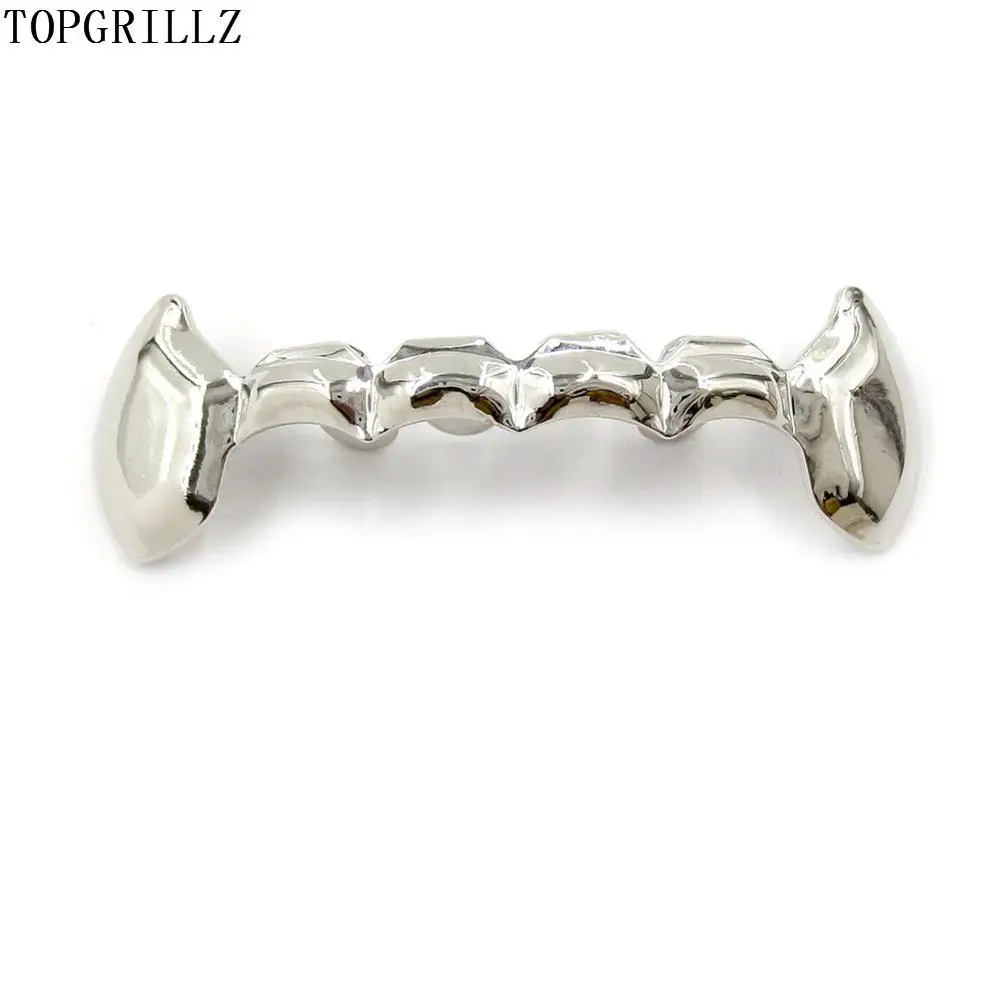 TOPGRILLZ Fang Grillz Набор Позолоченные половинные зубы Дракула вампирские клыки тонкие грили золотые верхние и нижние грилли набор зубов - Окраска металла: Silver Bottom