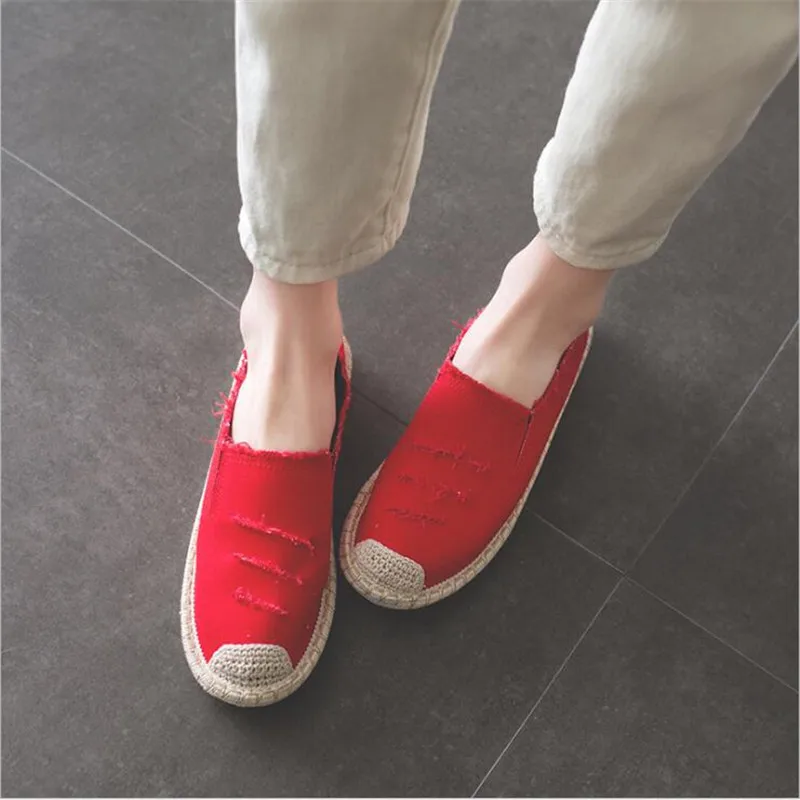 Туфли женские холщовые без шнуровки дышащие лоферы плоская подошва эспадрильи
