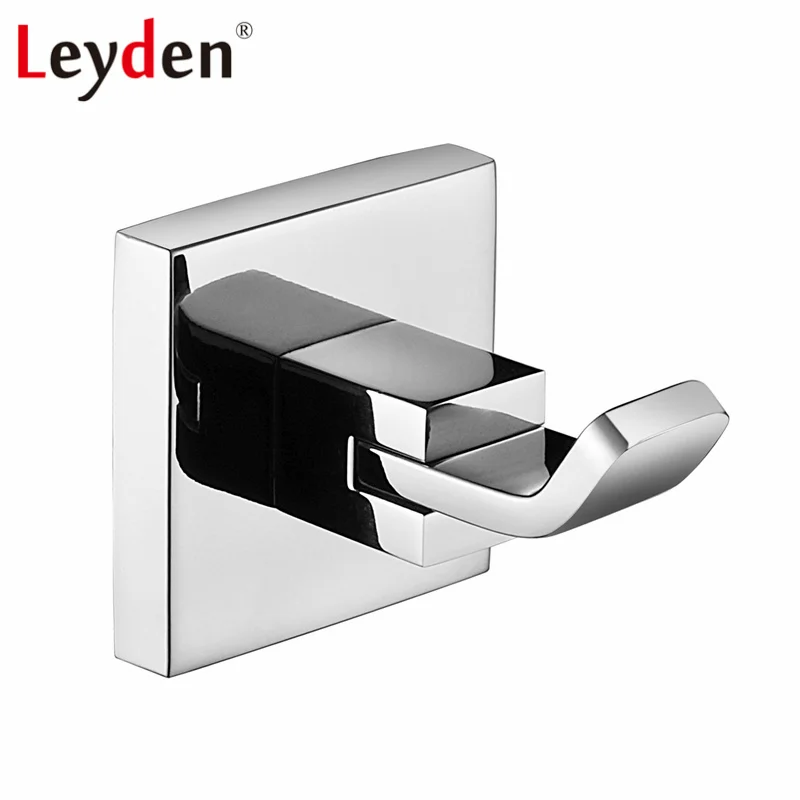

Leyden Modern Stainless Steel Polished Chrome Finished Square Base Robe Hook Holder Wall Mounted Coat Hook Bathroom Accessories