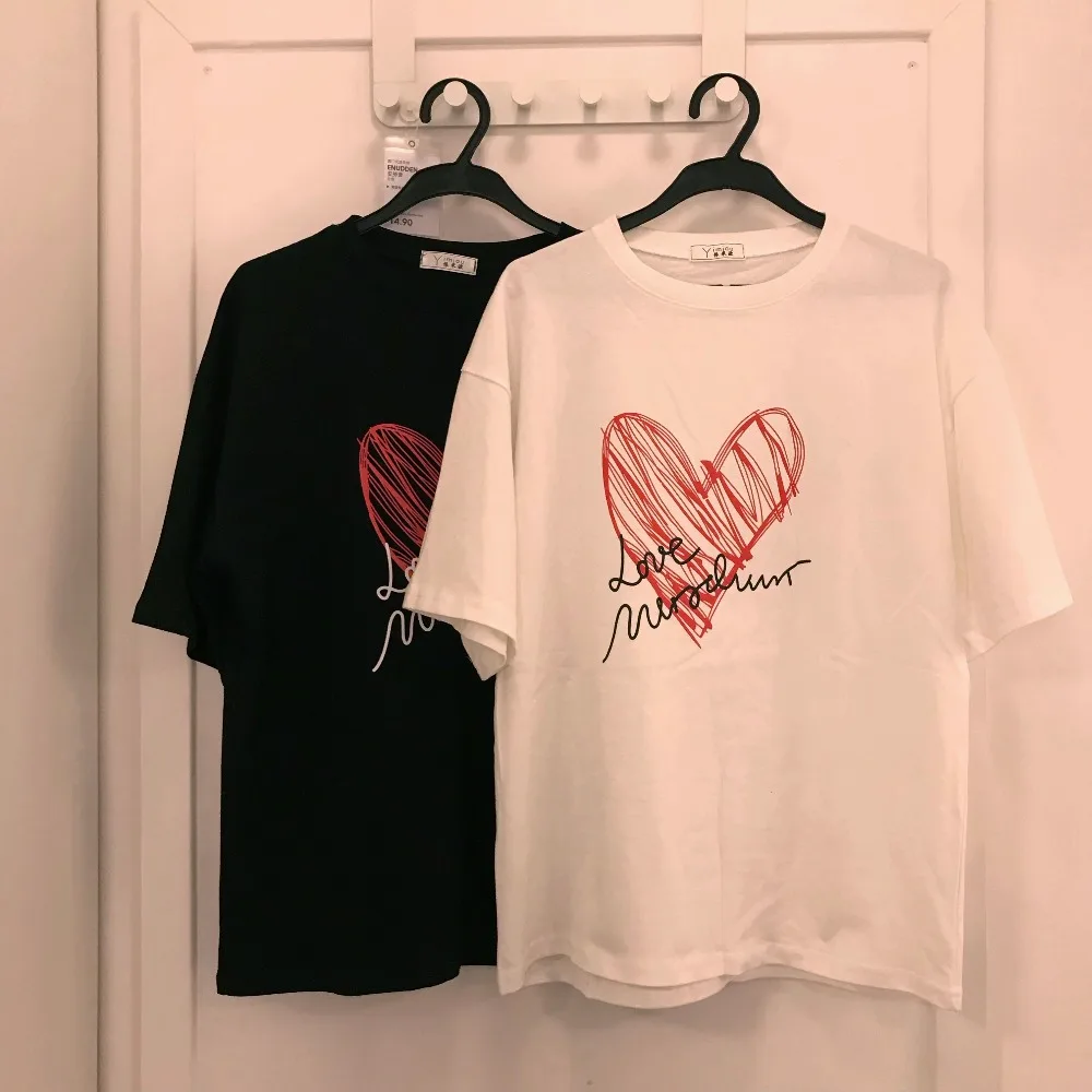 Весна-лето 2019 новая Корейская футболка с короткими рукавами и принтом Love |