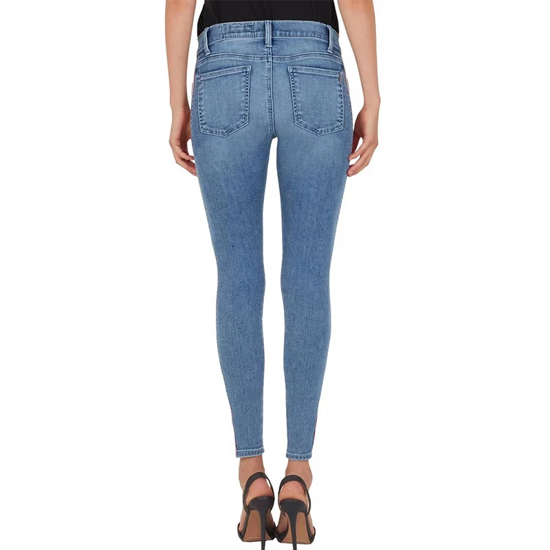 Women High Waist Jeans Ankle-Length Lady Side Striped Patchwork Skinny All Matched Casual Pants Brief Slim Winter |