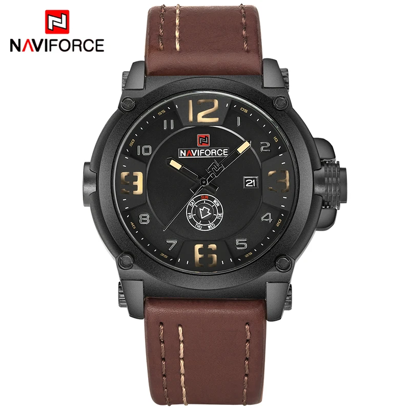 Мужские часы NAVIFORCE Топ люксовый бренд мужские кожаные часы Мужские Аналоговые кварцевые часы водонепроницаемые спортивные армейские военные наручные часы