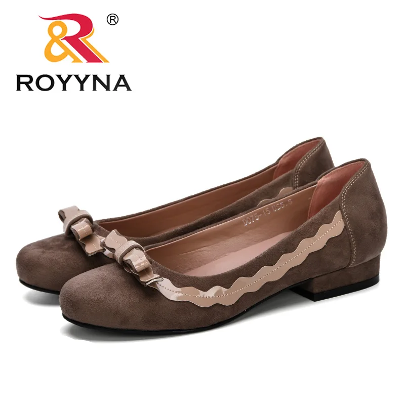 ROYYNA/ г. Новые дизайнерские женские туфли-лодочки женская обувь из флока модельные туфли-лодочки на среднем каблуке с круглым носком удобные женские свадебные туфли