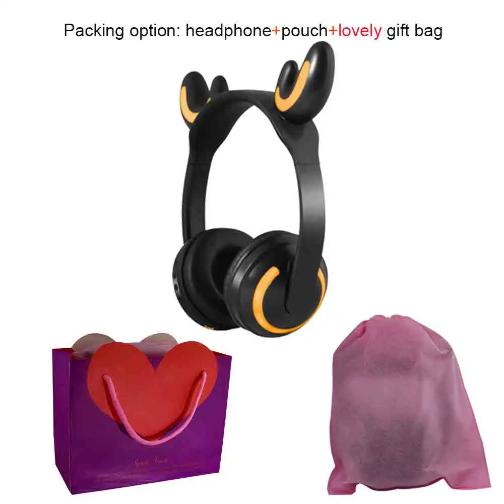 deer ear headphone BONWAYE беспроводные Bluetooth кошачьи наушники с семью видами светодиодный светильник мигающий Светящийся Косплей Необычные кошачьи наушники подарки - Цвет: deer ear headphone