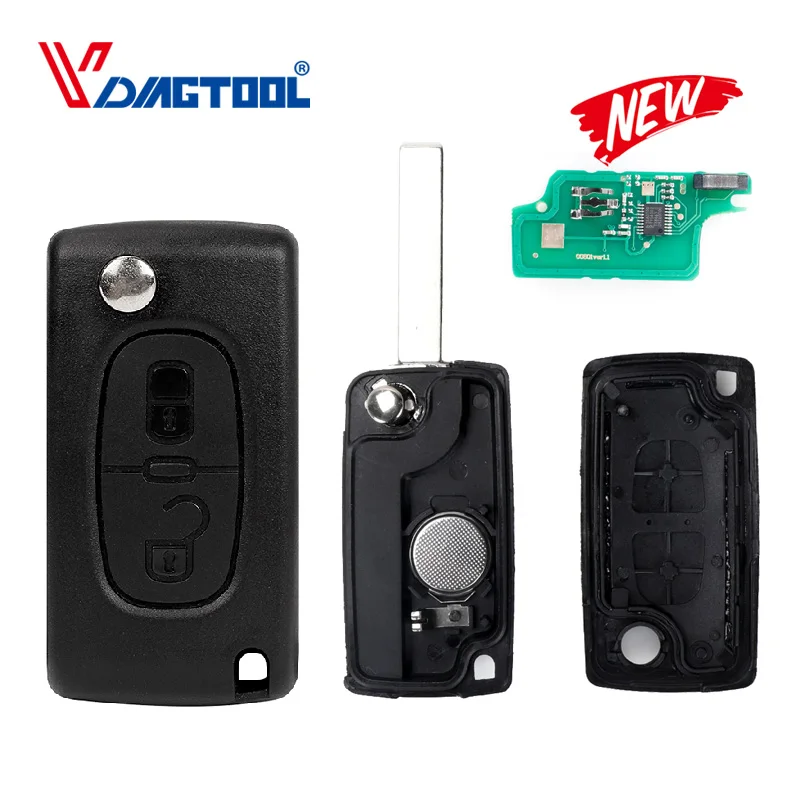 VDIAGTOOL складной Автомобильный ключ с 2 кнопками для Peugeot 207 307 308 3008 407 433 МГц PCF7961 HU83