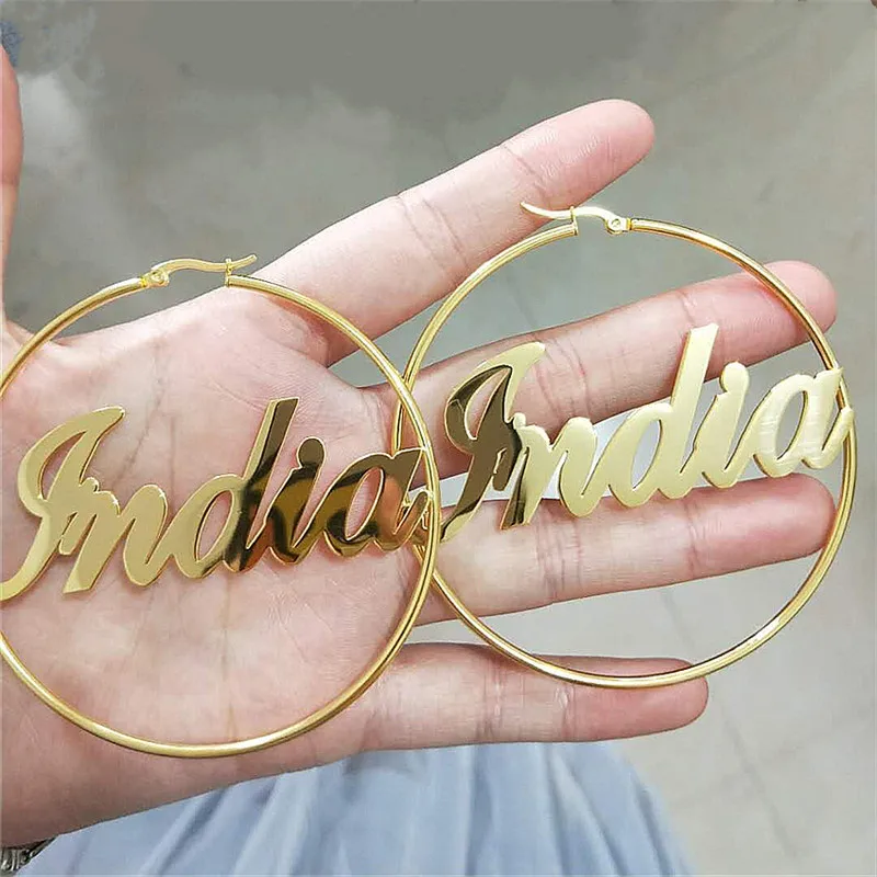 

1Pairs Wedding Bridal Custom Name Loop Earrings 25mm 30mm Diameter Stainless Steel Material Personalised Nameplate Gift For Her