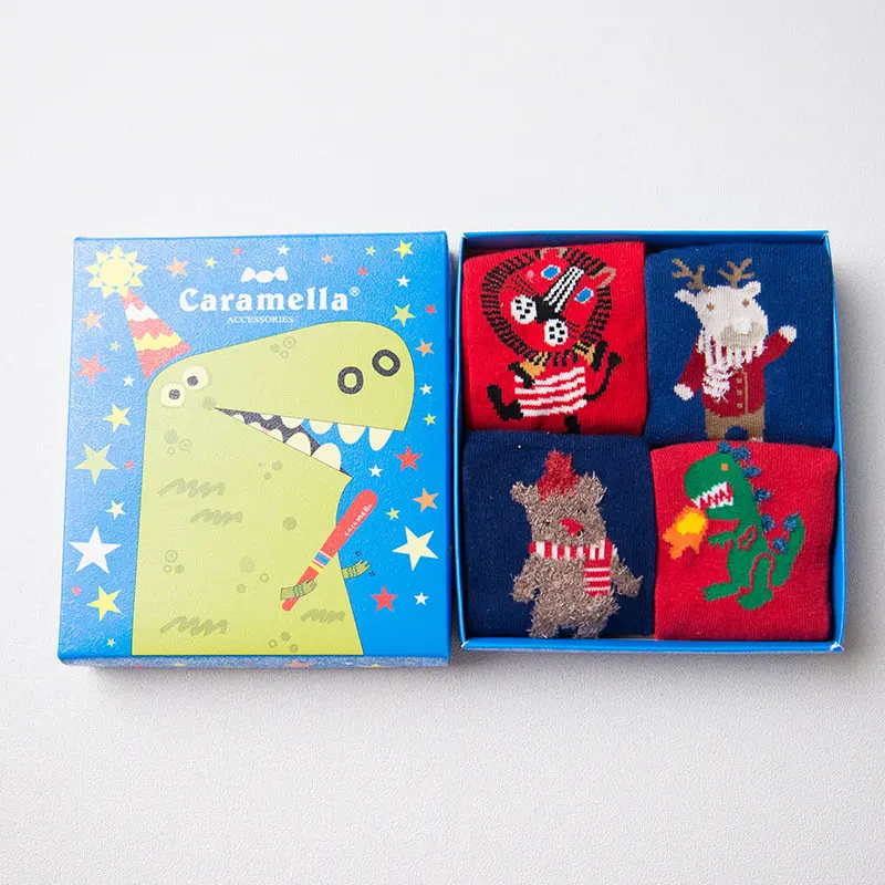 Caramella/Подарочная коробка; рождественские носки для женщин; сезон осень-зима; милые хлопковые носки с рисунком Санта-Клауса и оленя; 4 пар/кор - Цвет: 512834