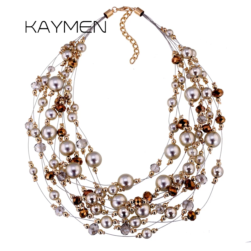 

Fashion Gypsophila Crystal Beaded Necklace for Women Girls Gold Plating Handmade Strands Chokers New Jewelry Wedding Prom