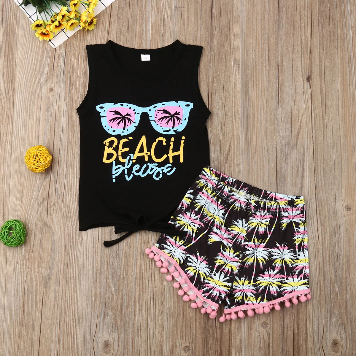 Комплект одежды для новорожденных девочек летняя безрукавка с принтом лимонов и