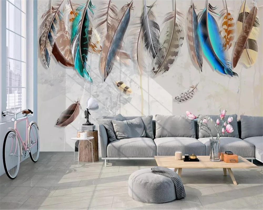 beibehang Custom wallpaper 3d mural American simple fashion color hand-painted feather texture art papel de parede | Обустройство