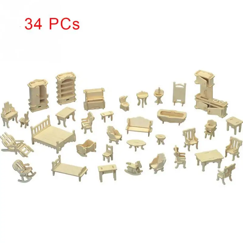 34 шт./компл. подарки мини мебель 3D дом Винтаж игрушки куклы DIY деревянная игрушка кукольный домик мебель