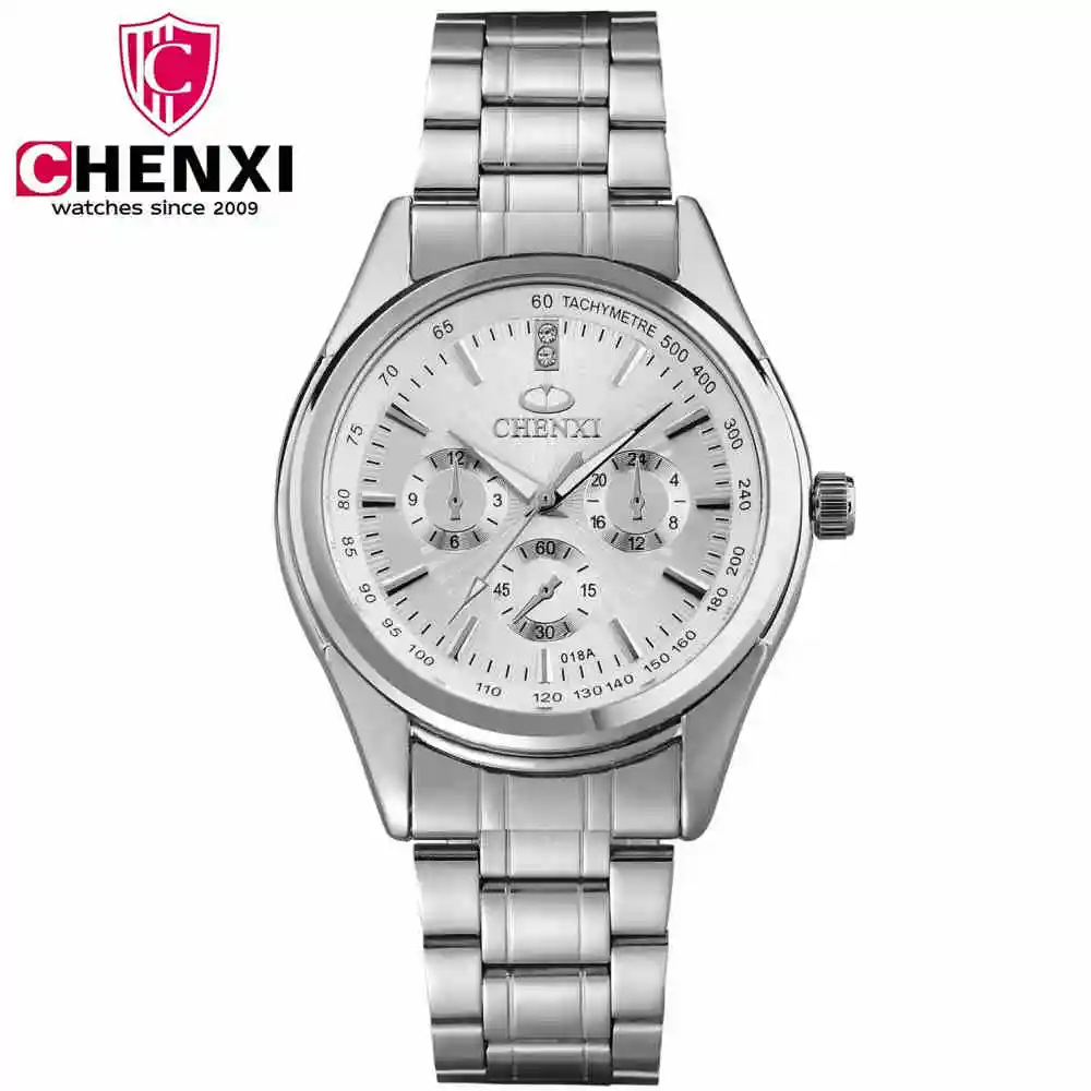Новые роскошные Брендовые мужские часы CHENXI серебристые наручные из нержавеющей