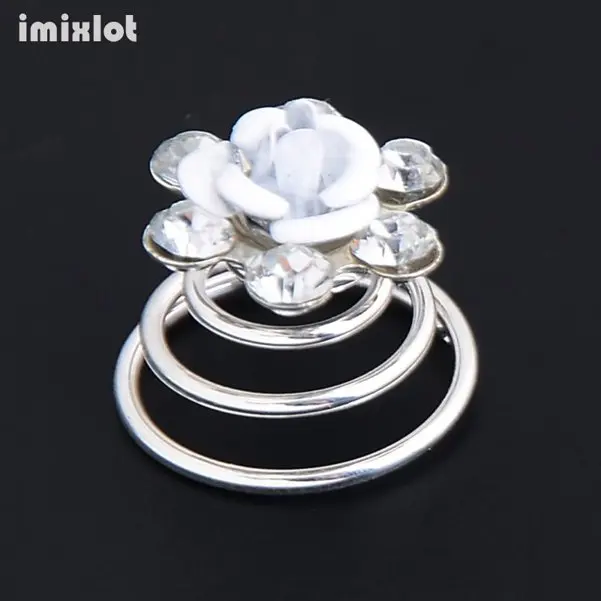 06 Imixlot 12pcs Bridal Crystal Pearl Flower Spiral Twist Hair Pins Clips Wedding Jewelry Bride Headdress Women Hair Accessories - Окраска металла: 06
