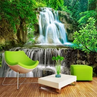 photo wallpaper 3d stereo waterfalls forest green nature murals living room tv sofa background wall painting 3d papel de parede