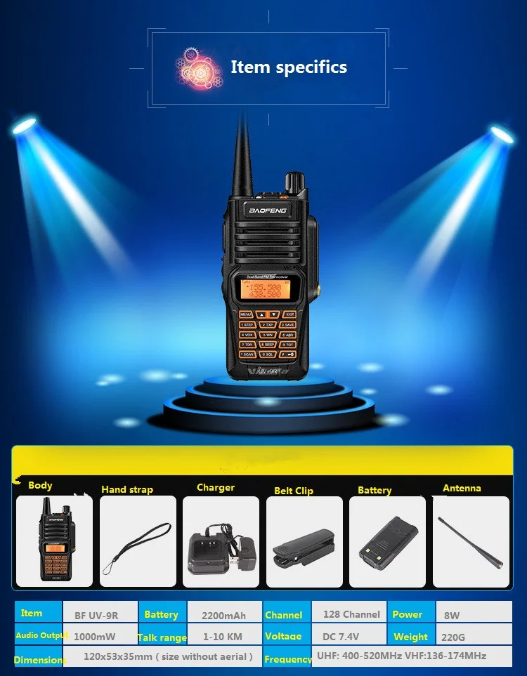 2 шт. UV9r Водонепроницаемая IP67 радиостанция дальнего действия рация Baofeng UV 9R uhf vhf