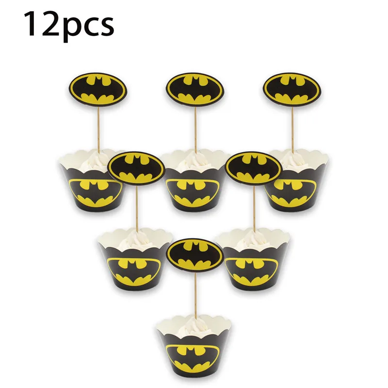 12pcs Мультфильм Бэтмен тематическая вечеринка на день рождения украшения Дети Одноразовые Набор посуды салфетки тарелка Подарочная сумка вечерние наборы; детский душ - Color: 12pcs