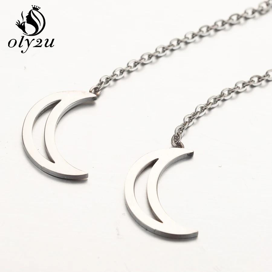 Женские серьги подвески Oly2u из нержавеющей стали с Луной и длинной связью модные