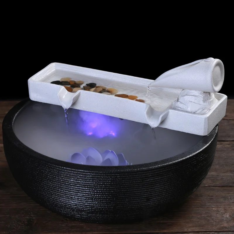 

110/220V Brief Black White Coarse Pottery Water Fountain Home Ceramic Fish Tanks Office Desktop Decoration Crafts Wedding Gifts