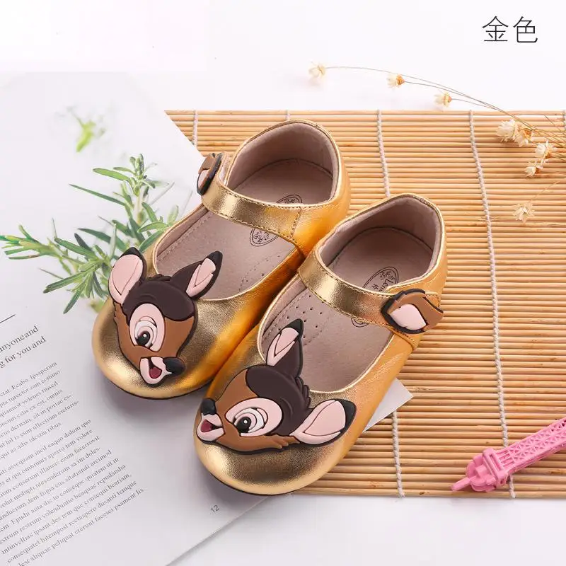 Bambi Gold Мультяшный Микки девочки Детские кожаные тонкие туфли для малышей Дети Принцесса обувь Бэмби детская обувь Бэмби обувь - Цвет: Bambi Gold