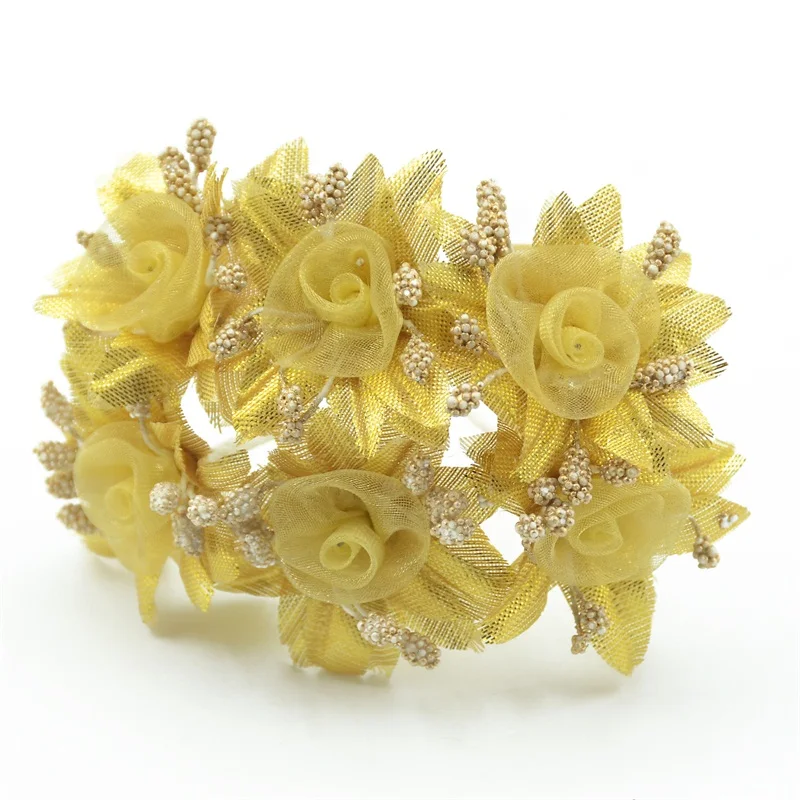 60 шт. букет из искусственных шелковых цветов золотого и серебряного цвета для