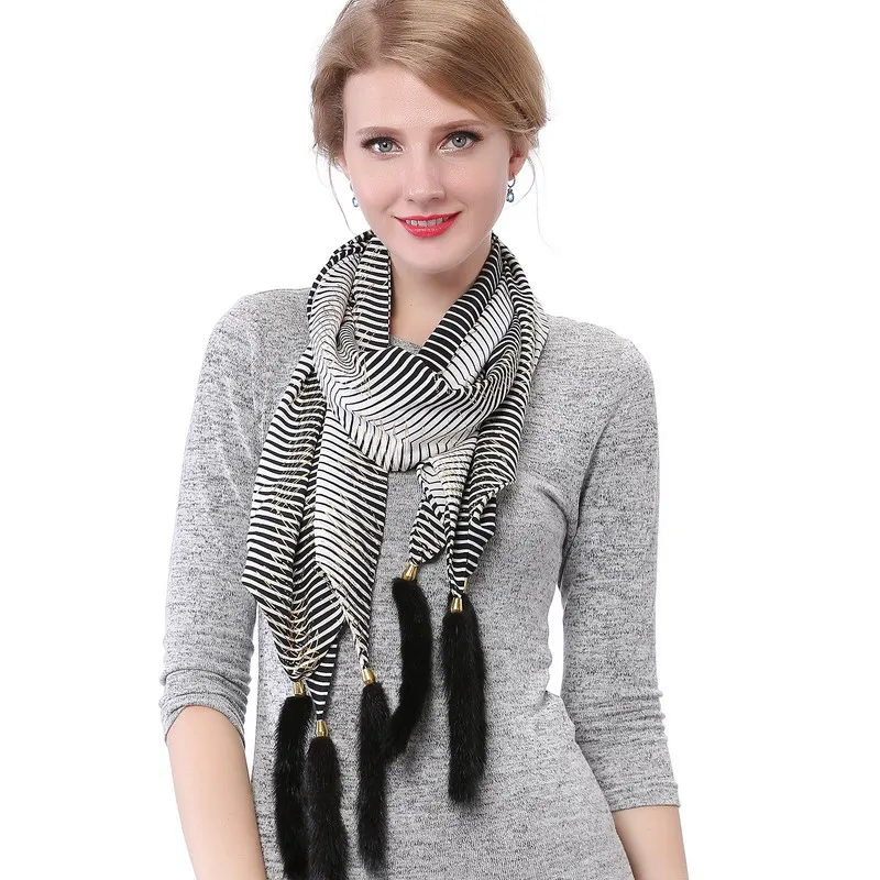 Шелковый шарф норки Мех животных кисточкой шаль платок с принтом 175*35 см для женщин 2018|pashmina shawls|tassel shawlsilk scarf |