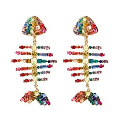 multicolor1 Блестящие Стразы Подвески в виде рыбьей кости Висячие серьги для женщин модные ювелирные изделия бохо Макси массивные серьги аксессуары Лидер продаж - Окраска металла: multicolor1