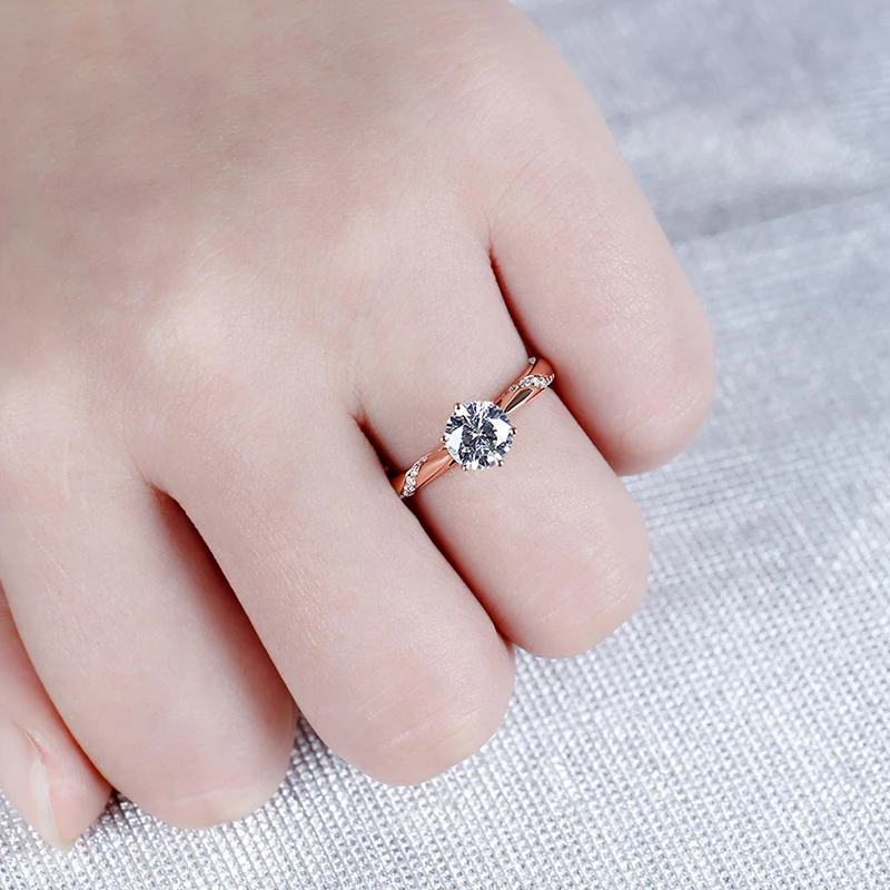 Женское кольцо с бриллиантом GH Moissanite розовое золото 14 к 1ct 6 5 мм Золотое ювелирное