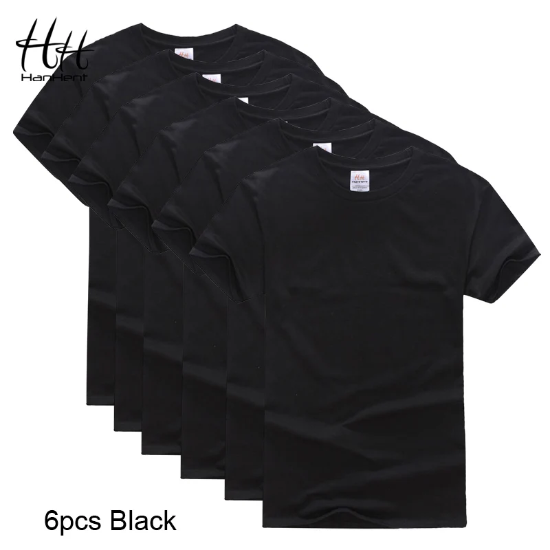 6pcs Black HanHent 6-pack Футболка мужская хлопок Круглый вырез короткий рукав Базовая футболка пустой Повседневный Топ мужские майки простые футболки делового стиля - Цвет: 6pcs Black
