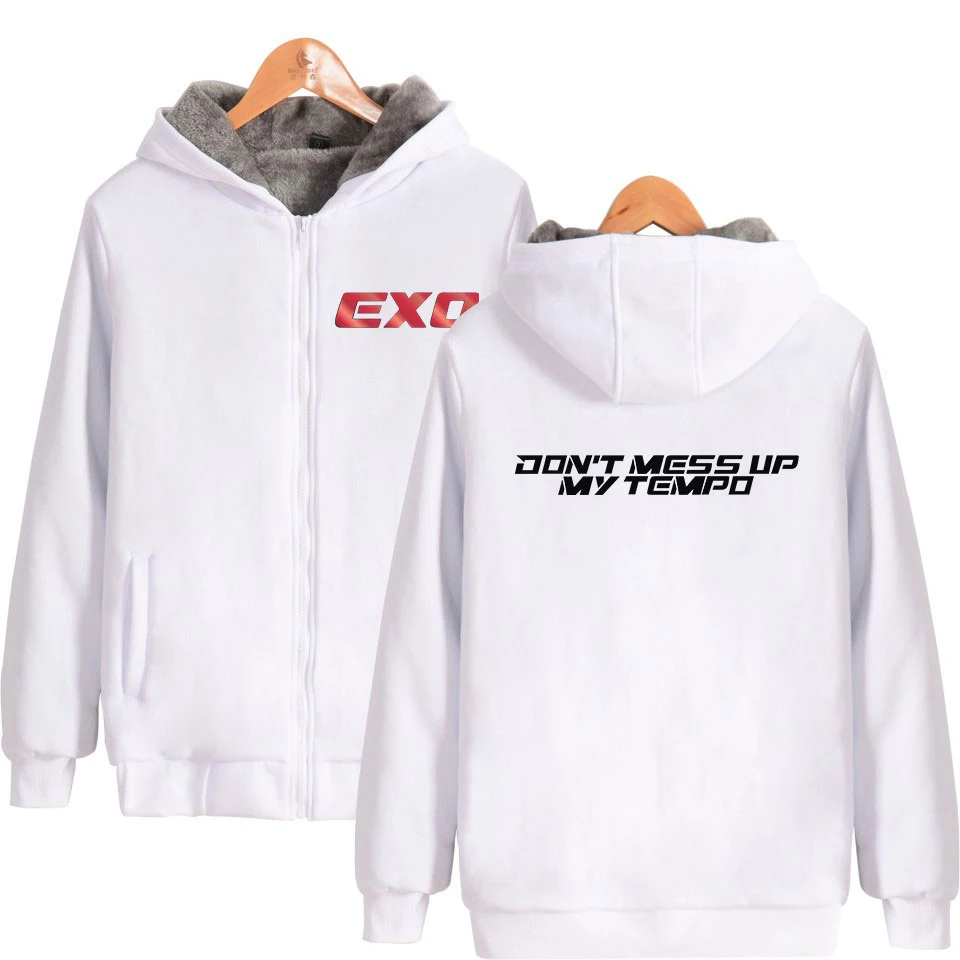 EXO Kpop зимние парки с принтом для женщин/мужчин длинным рукавом модные на молнии