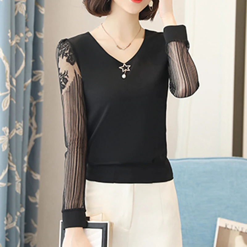 Женская блузка с длинным рукавом Повседневная элегантная шифоновая v образным