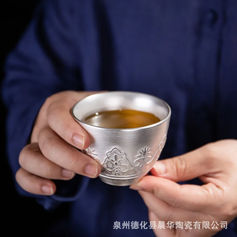 Чашка из чистого серебра 999 пробы чашка кунг фу серебряная ручной работы
