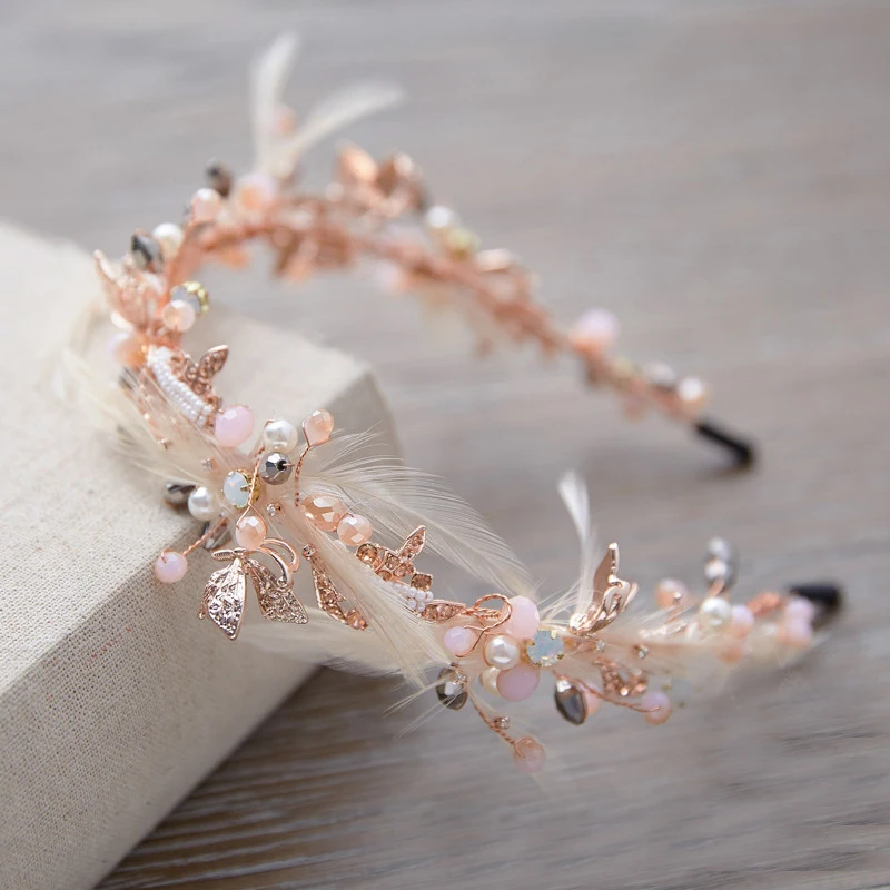 HIMSTORY ручная работа великолепный кристалл бисер перо повязка для волос свадебные