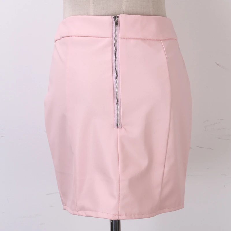 

Women Ladies fashion Sexy PU Leather High Waist Pencil Bodycon solid Short Skirt