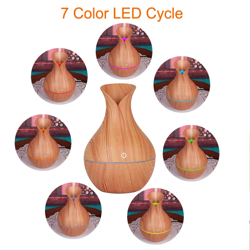 130ml Electric Humidifier Aroma Oil Diffuser Wood Ultrasonic Air Aromatherapy LEDlight Mist Maker | Бытовая техника