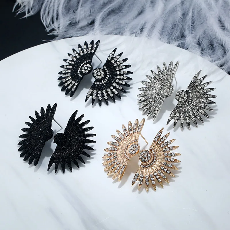 Винтажные серьги гвоздики Стразы для женщин и мужчин веерообразные старые