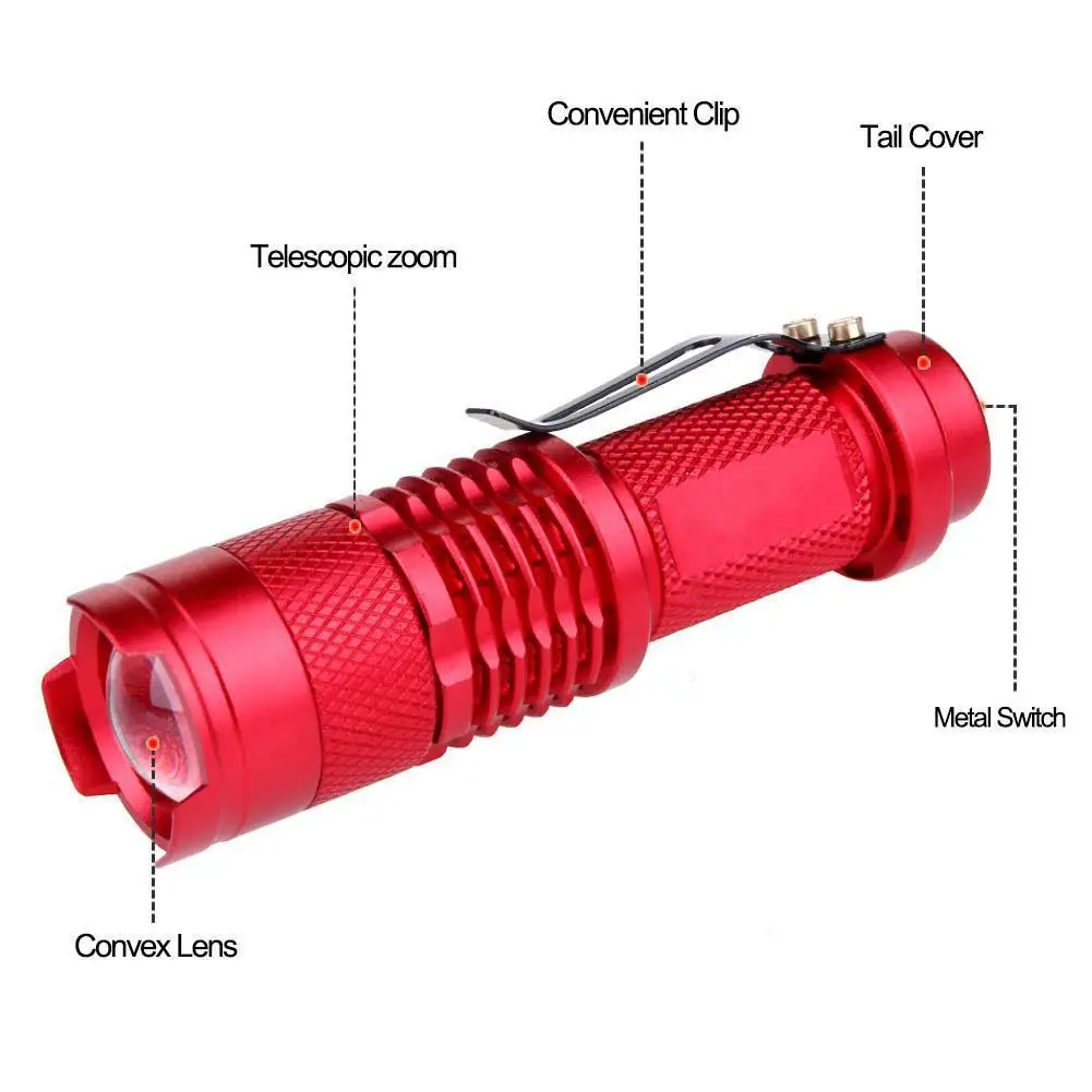 Red Mini penlight 3500 LM LED Flashlight Torch 3 Modes zoomable Adjustable Focus Lantern Portable Light AA 14500 battery | Лампы и
