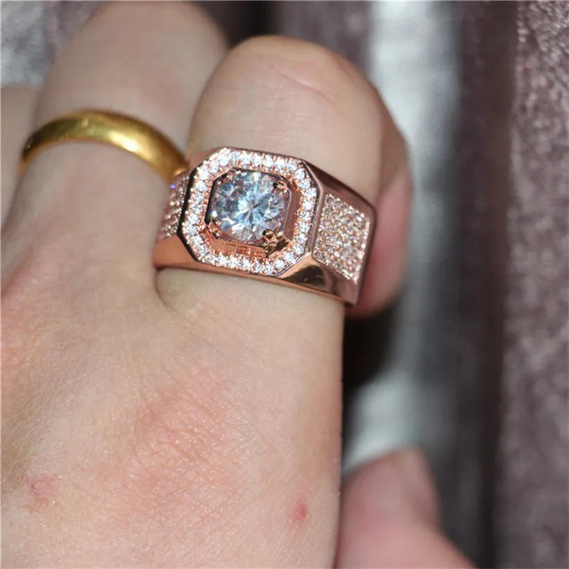 Choucong, ювелирное изделие, мужские 925 пробы, серебро и розовое золото, 1.5ct, Диамант, паев, cz камень, кольцо, обручальные кольца, для мальчиков, Sz 7-13, подарок