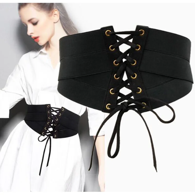 New Knot tied to decorate the elastic waist ultra wide belt personality shirt waist sealing female fashion dress