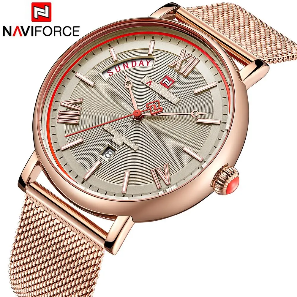 NAVIFORCE 2019 модные часы для мужчин сетчатые Стальные кварцевые водонепроницаемые